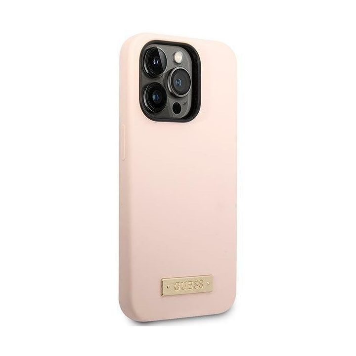 Guess silikoninis telefono dėklas MagSafe iPhone 14 Pro, rožinis