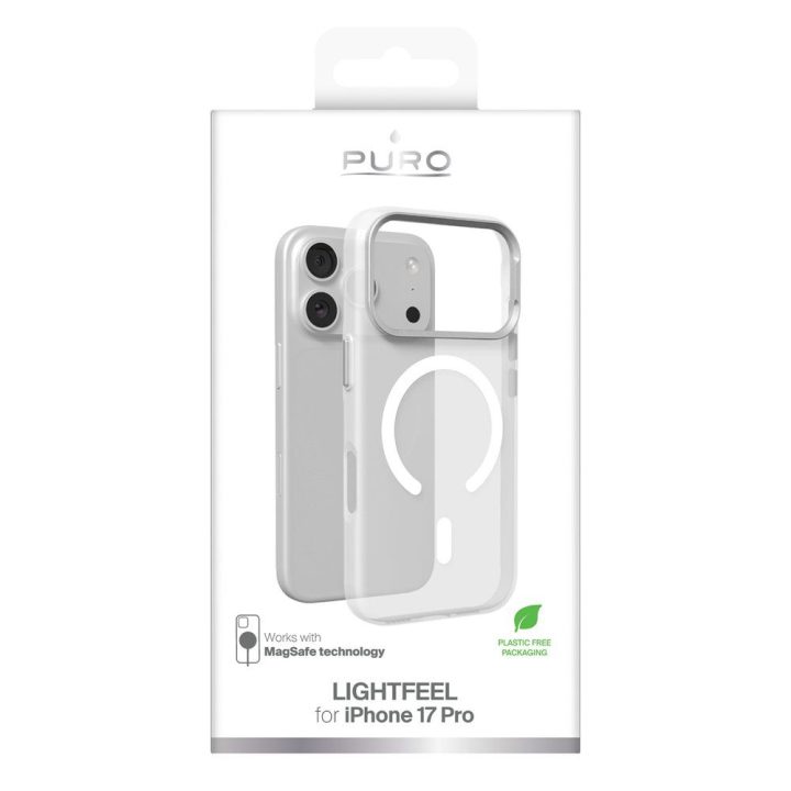 Telefono dėklas Puro Lightfeel iPhone 17 Pro, MagSafe, skaidrus ir baltas