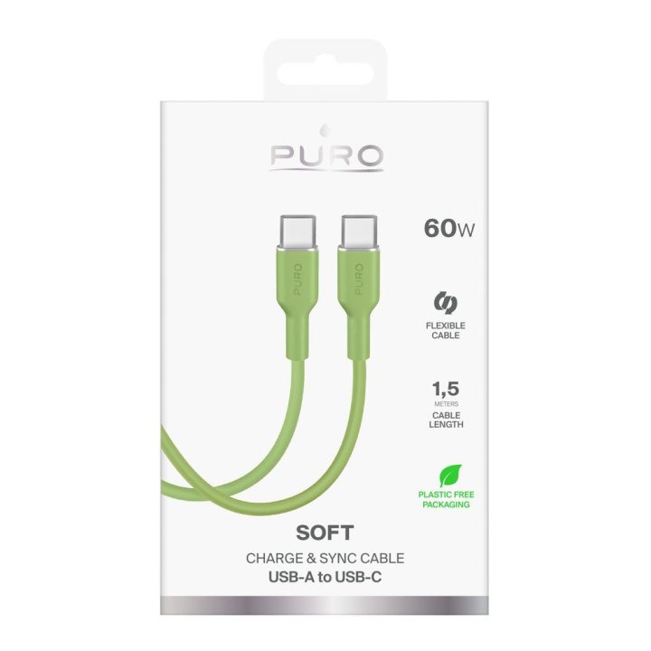 USB-C–USB-C laidas Puro Icon 60 W, 1,5 m, žalias