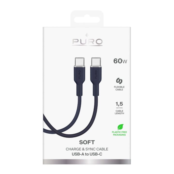 Puro Icon 60W USB-C–USB-C laidas 1,5 m, tamsiai mėlynas