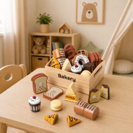 Medinė mini kepyklėlės rinkinys su lipdukais, 10 dalių
