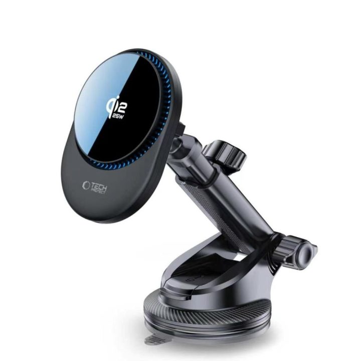 Automobilinis telefono laikiklis Tech-Protect V21 su Qi2.2 įkrovikliu, juodas