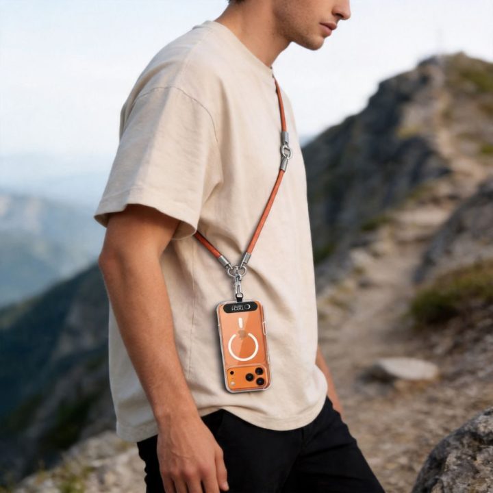 Telefono dirželis ant peties ir riešo, oranžinis