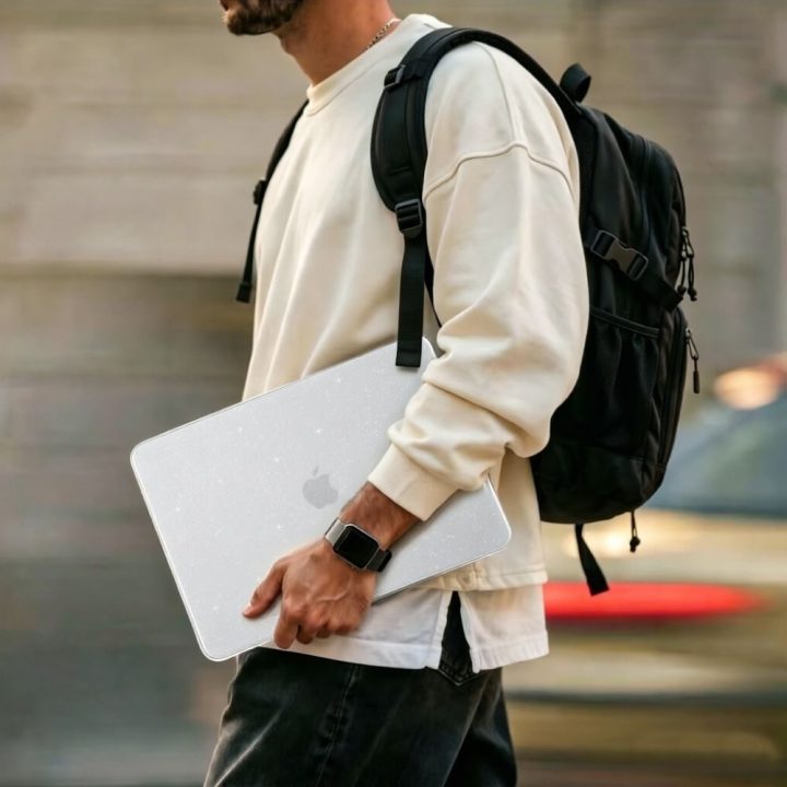 Tech-Protect SmartShell dėklas MacBook Neo 13 2026, skaidrus su blizgučiais