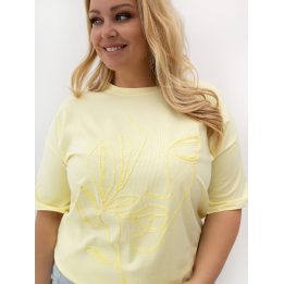 Šviesiai geltoni moteriški plus size marškinėliai