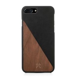 Medinis ir odinis dėklas iPhone 7+ / 8+ – riešutmedžio ir juodos spalvos