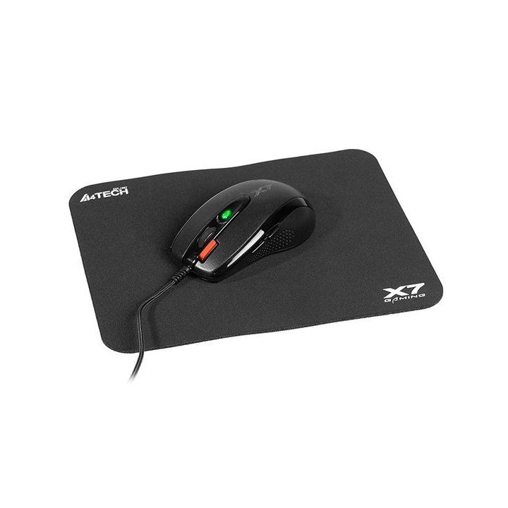 A4Tech X-7120 juoda žaidimų pelė su kilimėliu