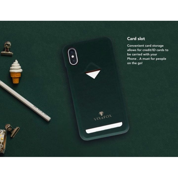 Telefono dėklas su kortelių skyriumi iPhone Xs Max, miško žalios spalvos