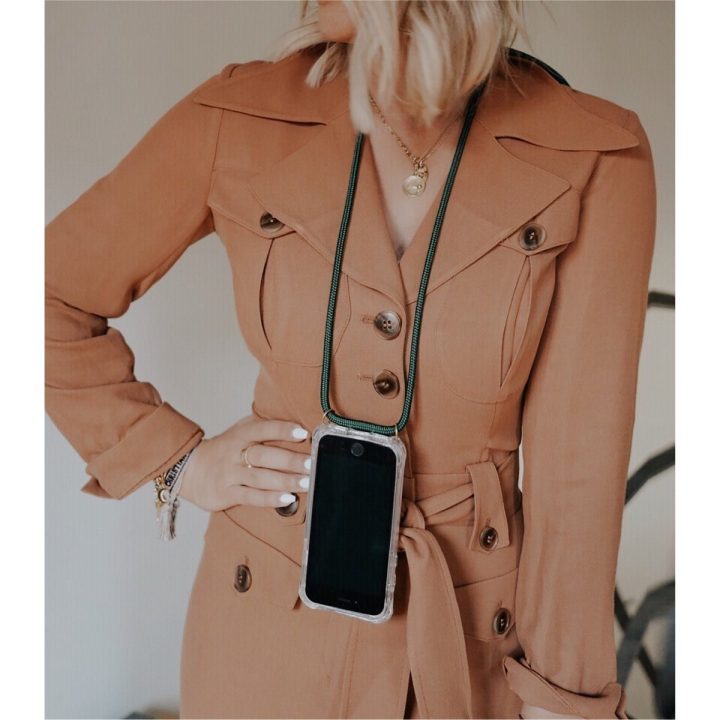 Žaliai auksinis telefono dėklas su dirželiu iPhone Xr