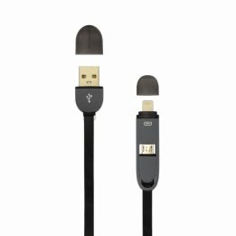 USB A–microUSB ir Lightning įkrovimo laidas, 1 m, juodas