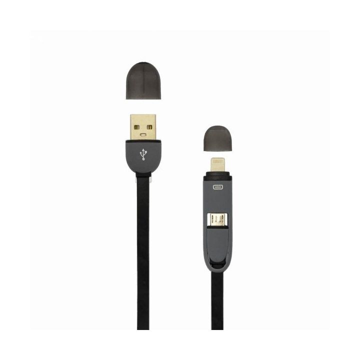 USB A–microUSB ir Lightning įkrovimo laidas, 1 m, juodas