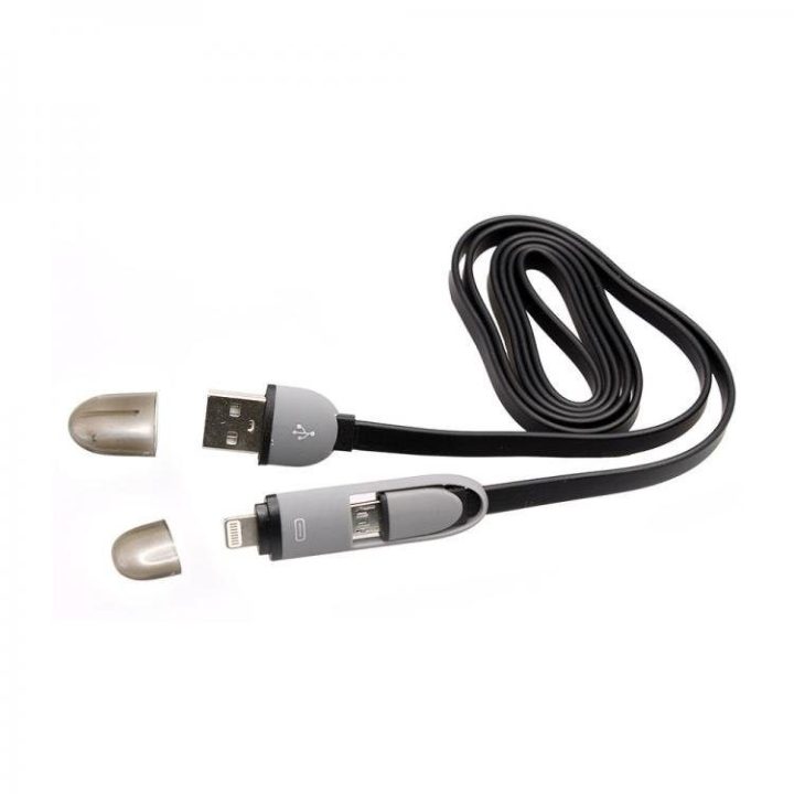 USB A–microUSB ir Lightning įkrovimo laidas, 1 m, juodas