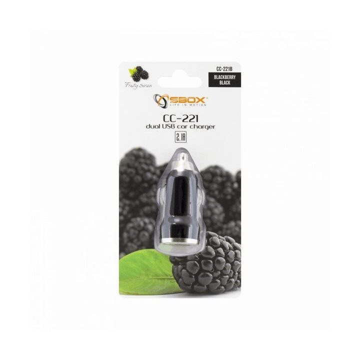 Dvigubas USB automobilinis įkroviklis Sbox CC-221B, juodas