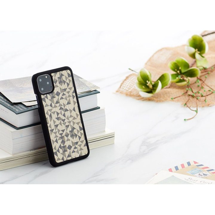 Juodas telefono dėklas iPhone 11 Pro Max, trikampių raštu