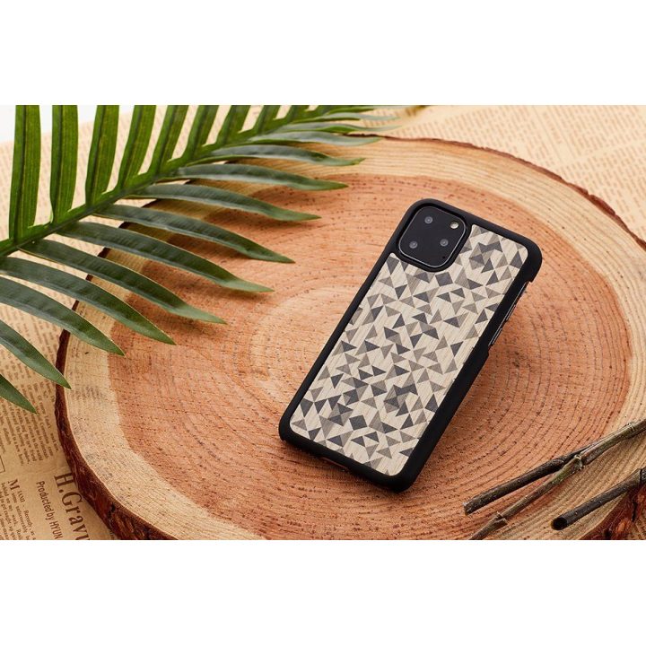 Juodas telefono dėklas iPhone 11 Pro Max, trikampių raštu