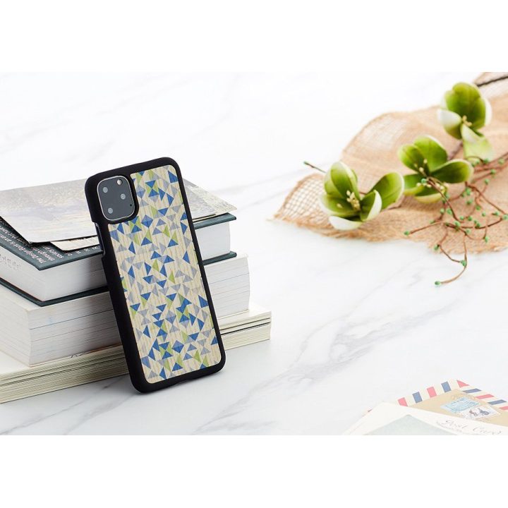 Telefono dėklas iPhone 11 Pro Max, mėlynas su juodu trikampių raštu