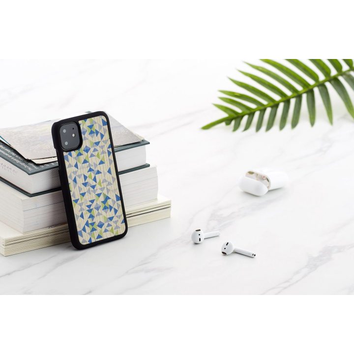 Telefono dėklas iPhone 11, mėlynas su juodu trikampiu