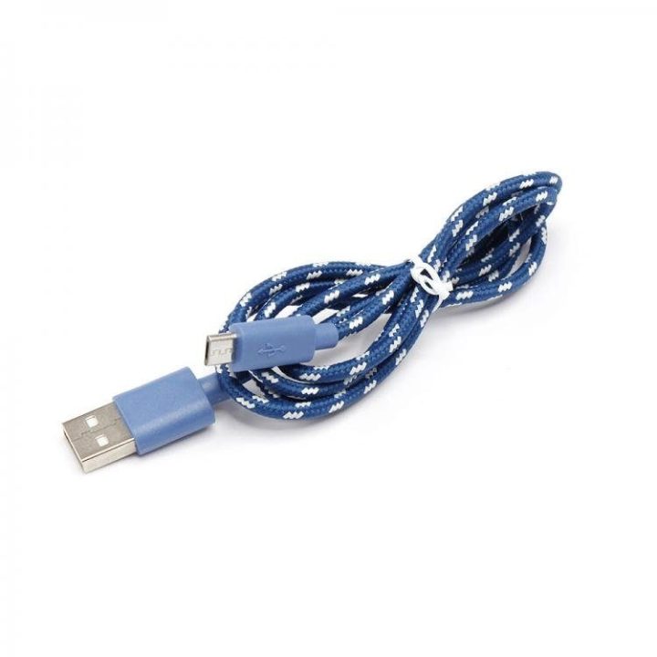 Mėlynas pintas USB į microUSB laidas, 1 m