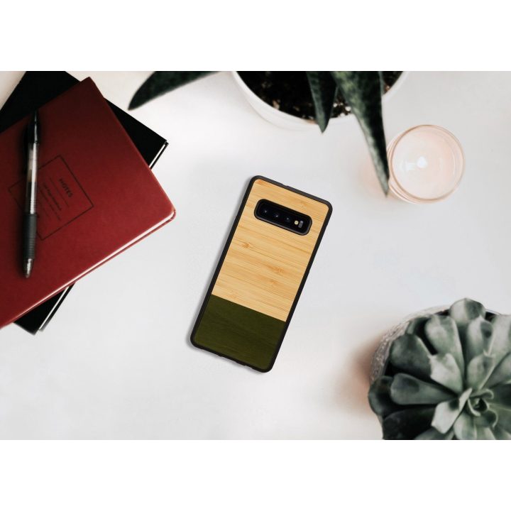 Telefono dėklas Samsung Galaxy S10+ modeliui, bambuko rašto juodas