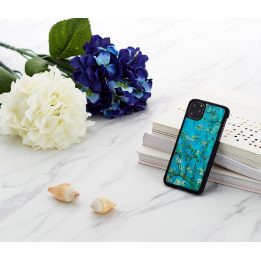 Telefono dėklas iPhone 11 Pro Max, juodas su migdolo žiedų raštu