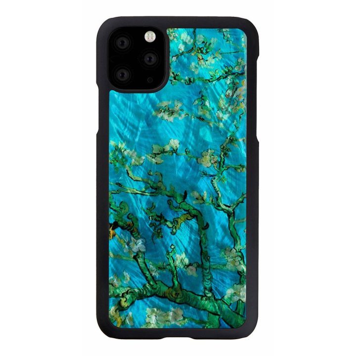 Telefono dėklas iPhone 11 Pro Max, juodas su migdolo žiedų raštu