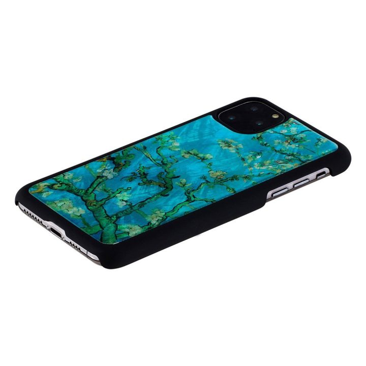 Telefono dėklas iPhone 11 Pro Max, juodas su migdolo žiedų raštu