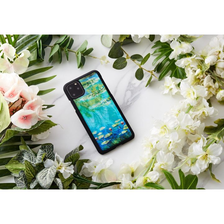 Telefono dėklas iPhone 11 Pro Max, juodas su vandens lelijų raštu