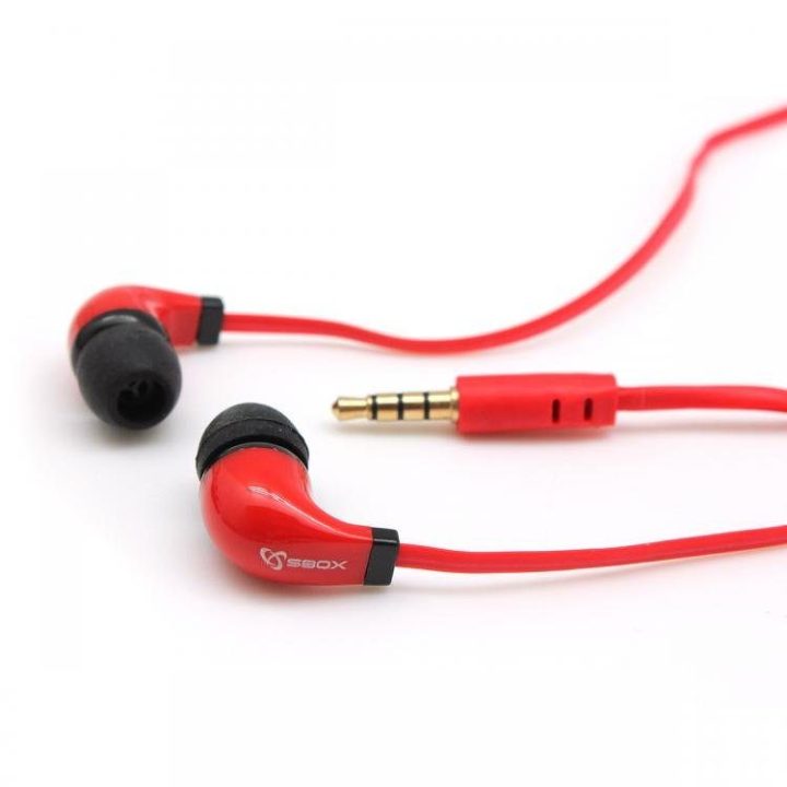 Raudonos Sbox laidinės stereo ausinės su mikrofonu EP-038