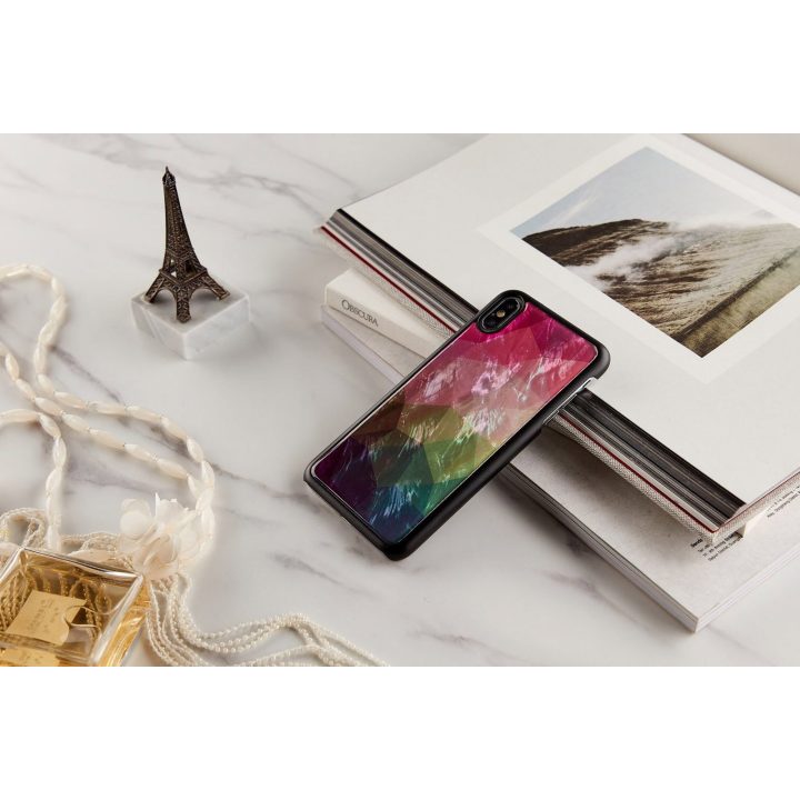Juodas telefono dėklas iPhone XS Max su gėlių raštu