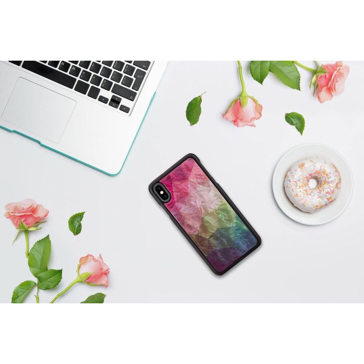 Juodas telefono dėklas iPhone XS Max su gėlių raštu