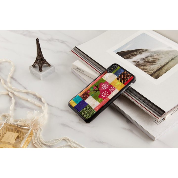 Telefono dėklas iPhone XS Max, juodas su vyšnių žiedų raštu