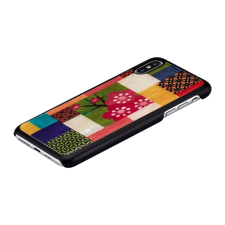 Telefono dėklas iPhone XS Max, juodas su vyšnių žiedų raštu