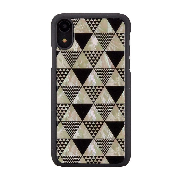 Juodas telefono dėklas iPhone XR su „Pyramid“ raštu