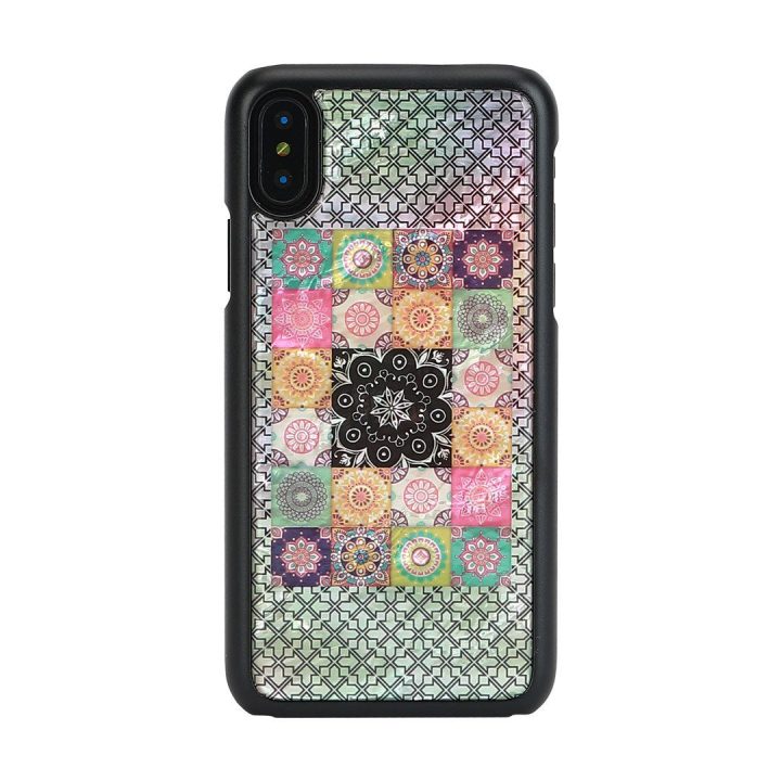 Telefono dėklas iPhone XS/S, juodas su gėlių raštu