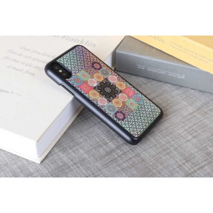 Telefono dėklas iPhone XS/S, juodas su gėlių raštu