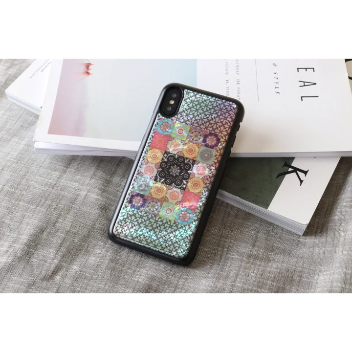 Telefono dėklas iPhone XS/S, juodas su gėlių raštu