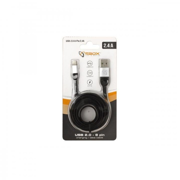 USB-A į Lightning įkrovimo laidas, 1,5 m, juodas/sidabrinis