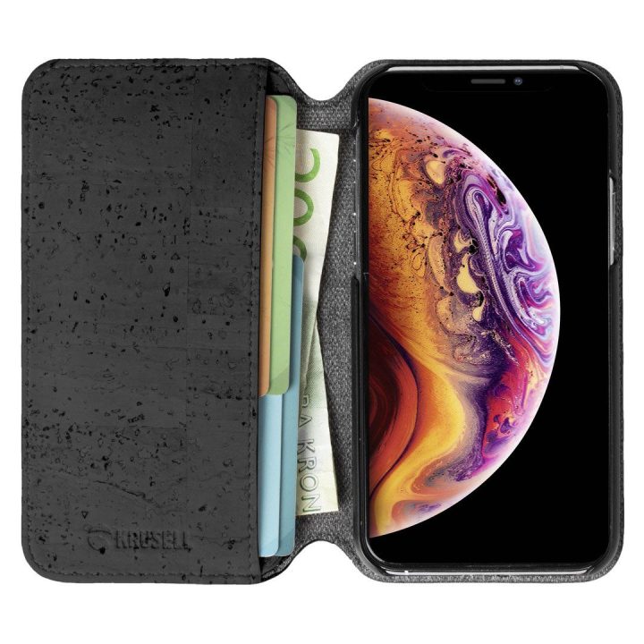 Juodas telefono dėklas Krusell Birka PhoneWallet iPhone 11 Pro Max