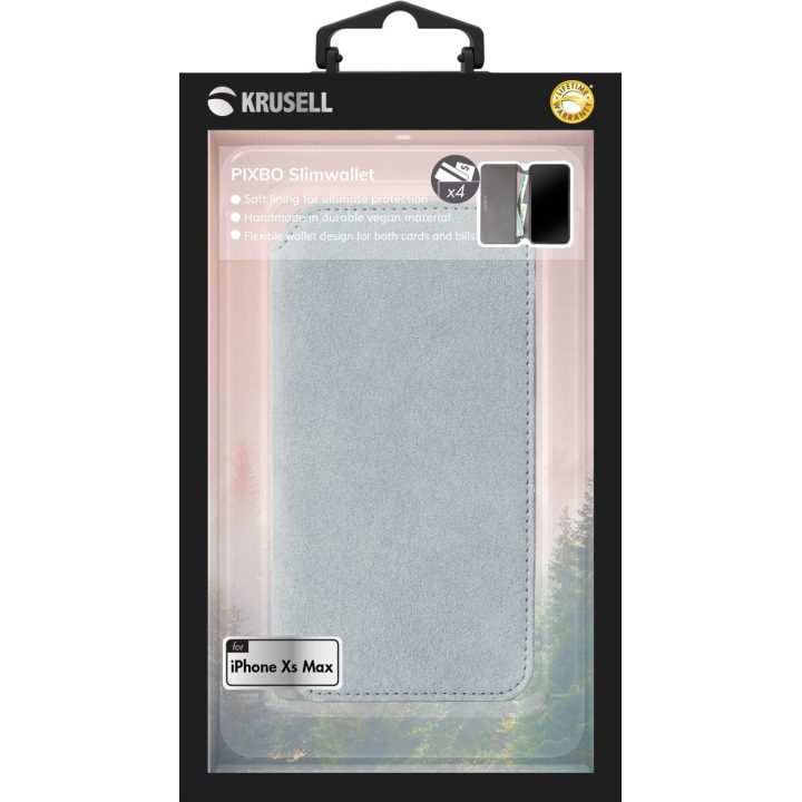 Pilkas „Folio“ telefono dėklas Krusell Broby iPhone Xs Max, 4 kortelėms