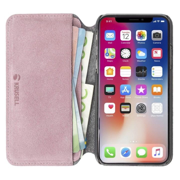 Krusell Broby telefono dėklas iPhone Xs Max, rožinis, 4 kortelių vietos