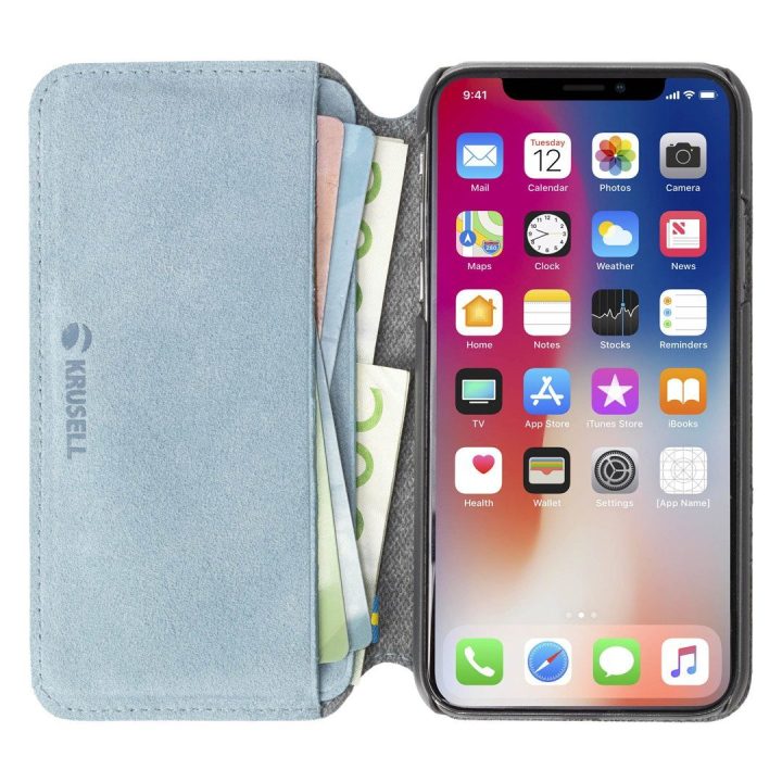 Krusell Broby Folio telefono dėklas iPhone Xs Max, mėlynas