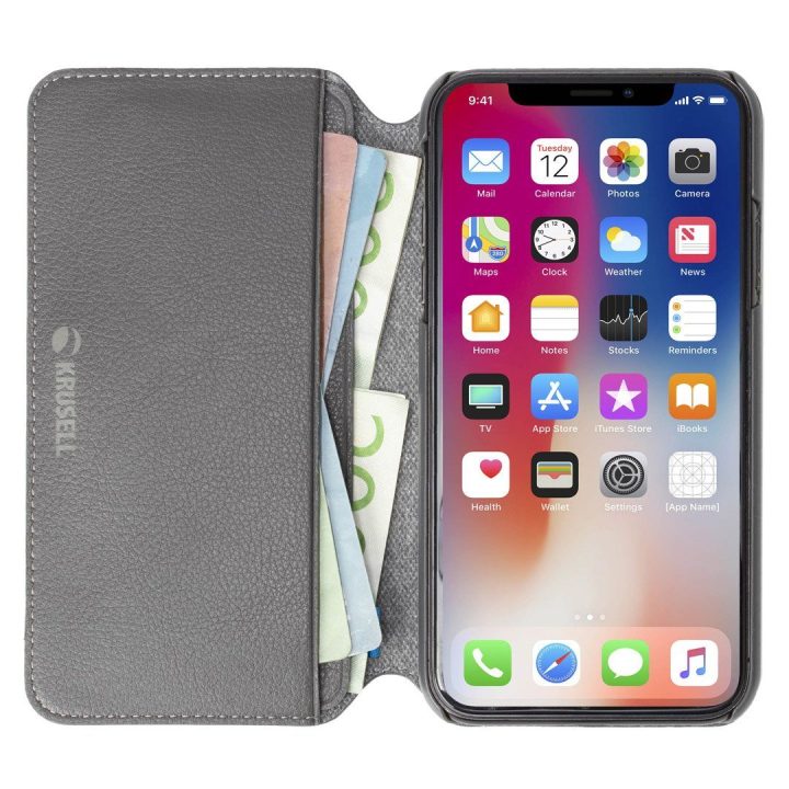 Pilkas folio dėklas Apple iPhone XS Max telefonui