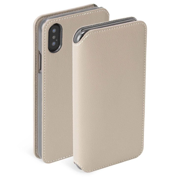 Rusvai gelsvas „Folio“ telefono dėklas Apple iPhone Xs Max, 4 kortelės