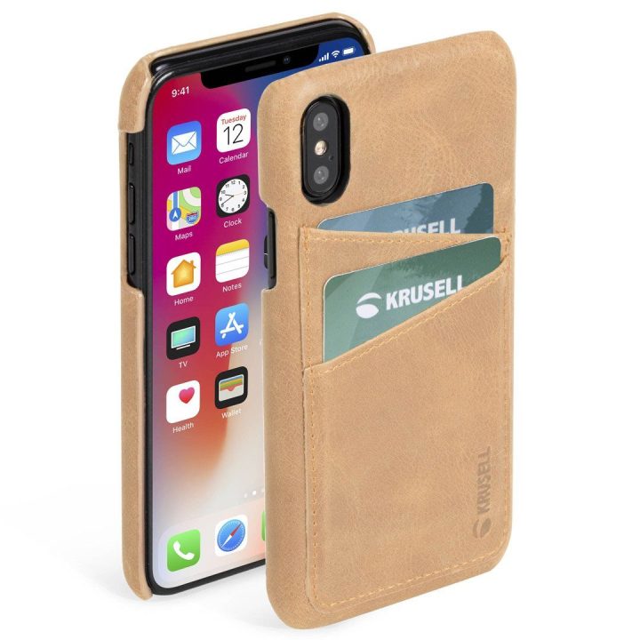 Telefono dėklas Krusell Sunne 2 Card Cover, skirtas iPhone XS Max, rusvai gelsvas
