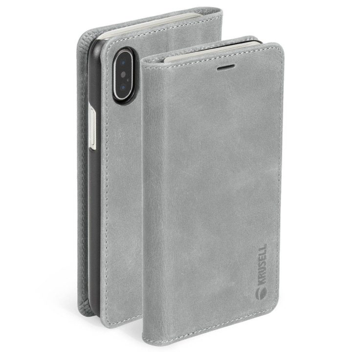 Krusell Sunne 4 Card FolioWallet telefono dėklas iPhone Xs Max, pilkas