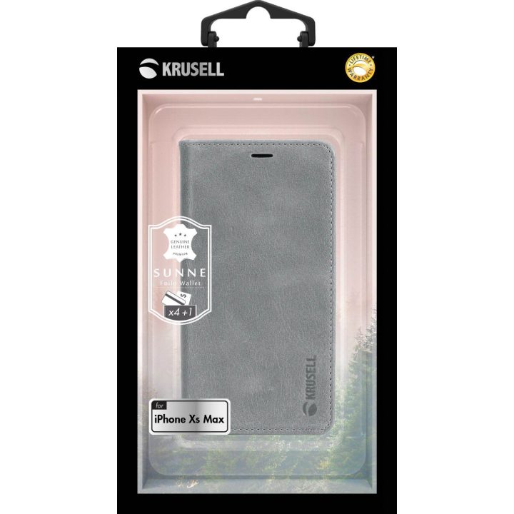 Krusell Sunne 4 Card FolioWallet telefono dėklas iPhone Xs Max, pilkas