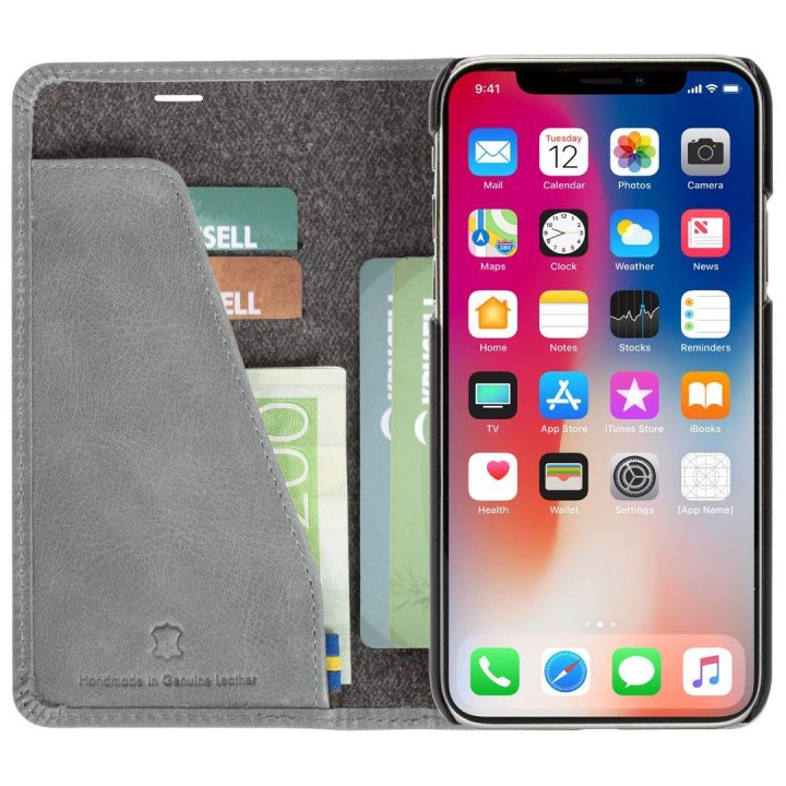 Krusell Sunne 4 Card FolioWallet telefono dėklas iPhone Xs Max, pilkas