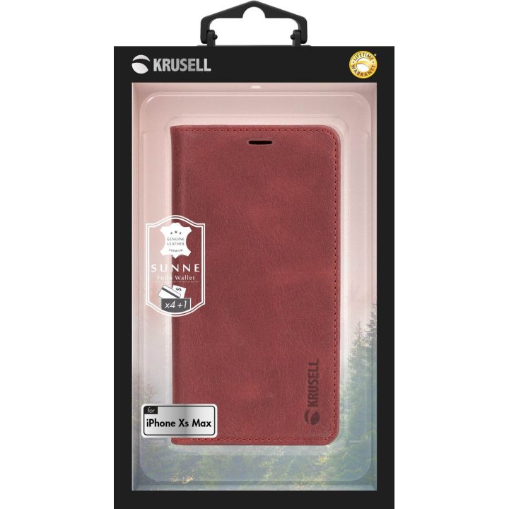 Telefono dėklas Krusell Sunne 4 Card Folio iPhone Xs Max, raudonas