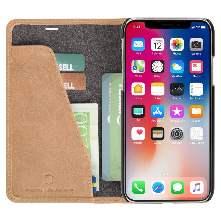 Krusell Sunne folio dėklas iPhone Xs Max, rusvai gelsvas