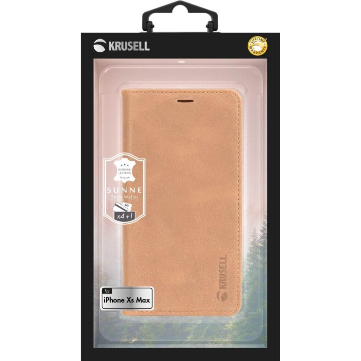 Krusell Sunne folio dėklas iPhone Xs Max, rusvai gelsvas